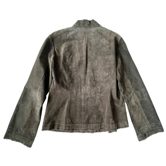 Vintage 1990s Live a Little Suede Shacket Button Down Floral Cutout L EUC - Picture 7 of 13